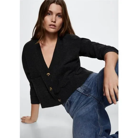 Mango Pocket Knit Cardigan Charcoal - Picture 5 of 5